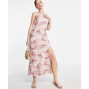 ASOS DESIGN linen cami maxi dress in pink tropical print